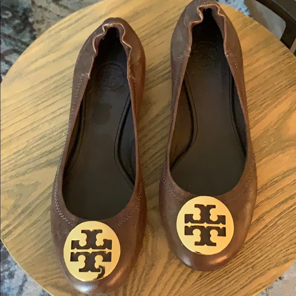 Brown leather Tory Burch ballet reva flats